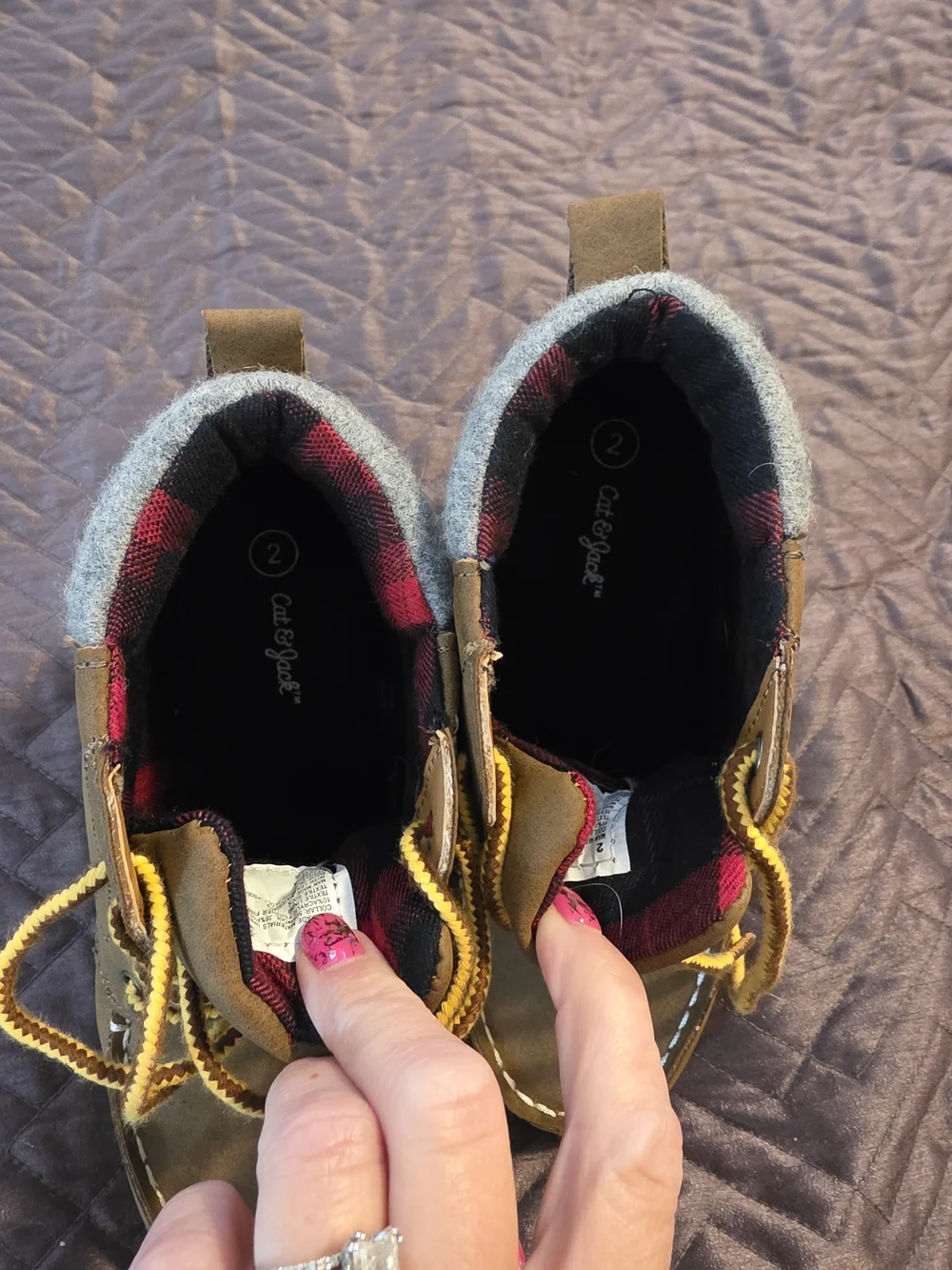 Cat & Jack Brown Ankle Moc-Toe Kids Hiking Boots with Yellow Laces